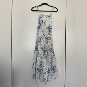 Mykonos Mood Ivory Floral Print Tie-Strap Tiered Midi Dress
